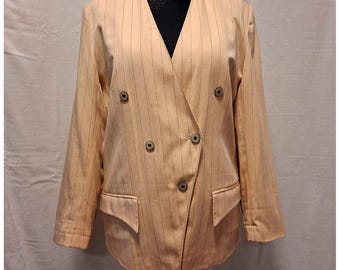 Vintage 90s Double Breasted Pinstripe Blazer Jacket Peach Women's Size 12