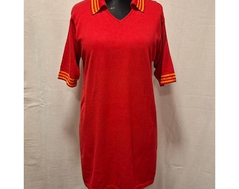 Vintage cotton Women Red Collared Knit Polo Dress Short Sleeve Casual sportswear