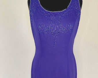 Size M,Vintage purple long maxi dress,Embroidered Retro cocktail Beaded Formal evening Dress, party with slot,Bridesmaid,Maid of Honor dress