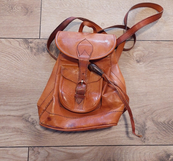 Vintage Brown Leather Mini Backpack: 90s Boho Style - Etsy