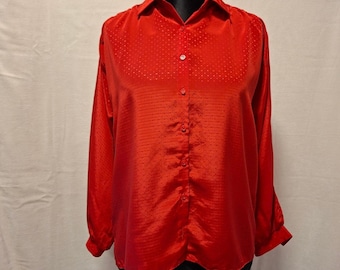 Vintage 90s Red Polka Dot Button Up Shirt Long Sleeve,Elegant party blouse