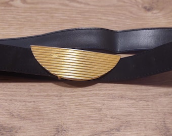 Vintage black belt| belt with golden buckle|party Retro belt|Festival outfit| Vintage accessories