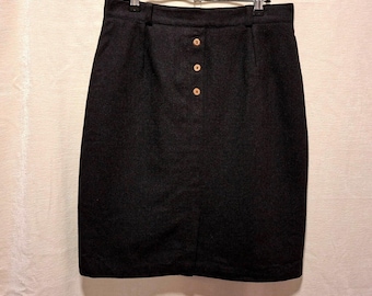 Vintage wool Women's Gray Button Front Pencil Skirt retro wool