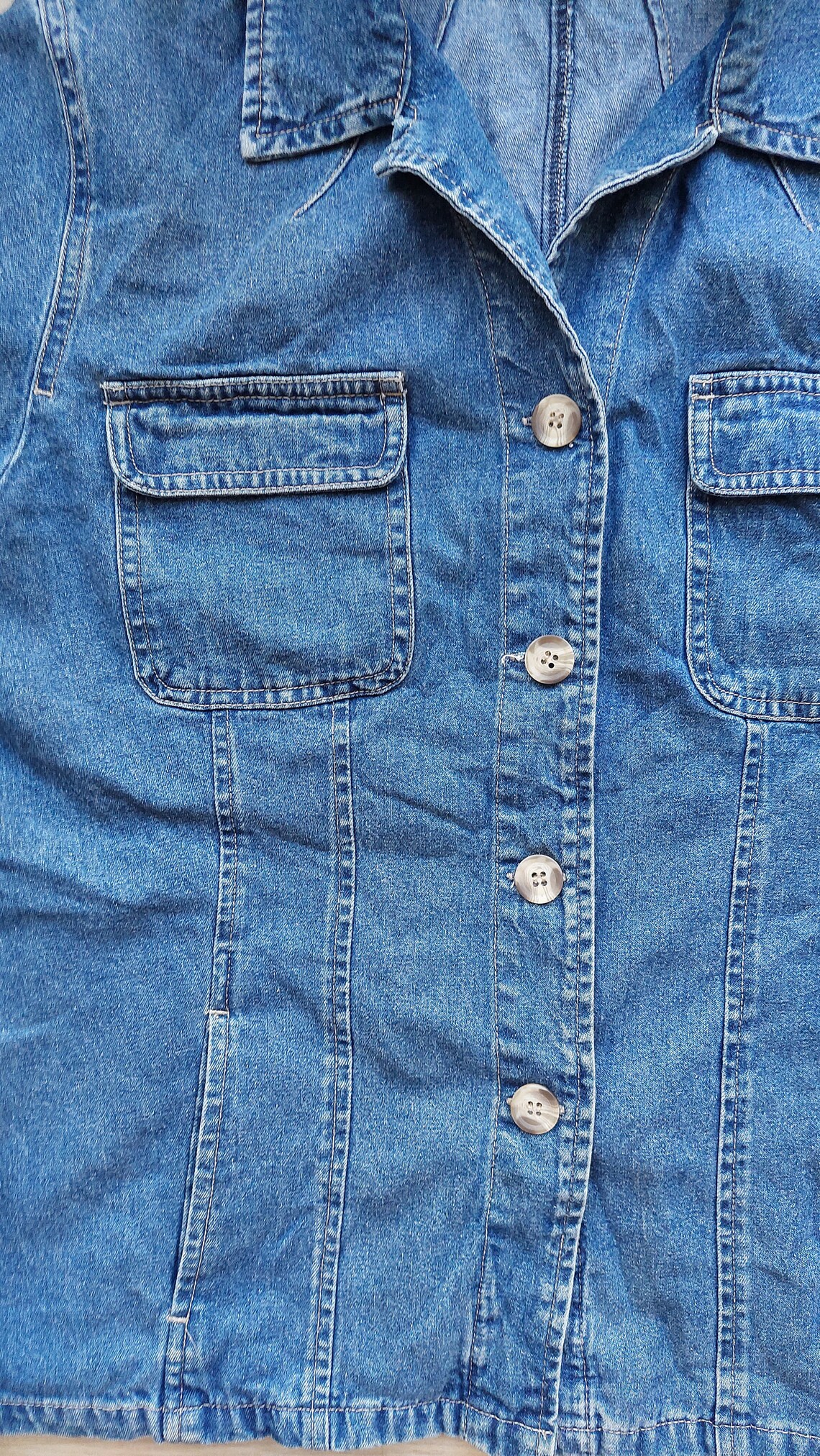 Vintage Denim Blazer, Button Down Jean Jacket, Size Medium, foto 4 di 4