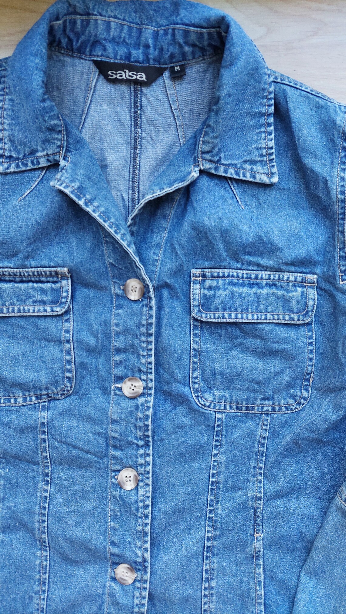 Vintage Denim Blazer, Button Down Jean Jacket, Size Medium, foto 3 di 4