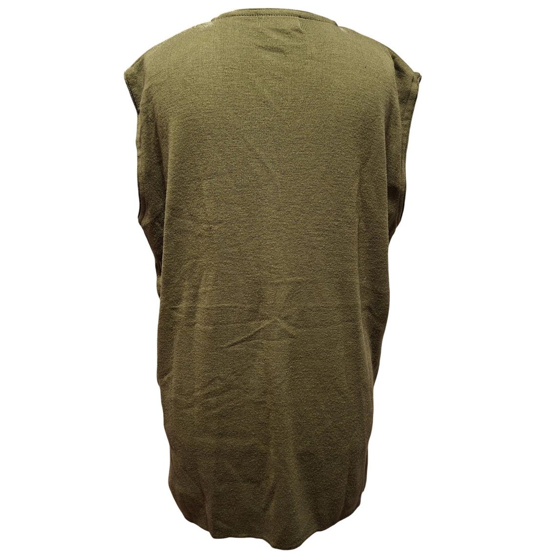 Vintage Olive Green Merino Wool Blend Button Front Sleeveless Vest Sweater, foto 2 di 5