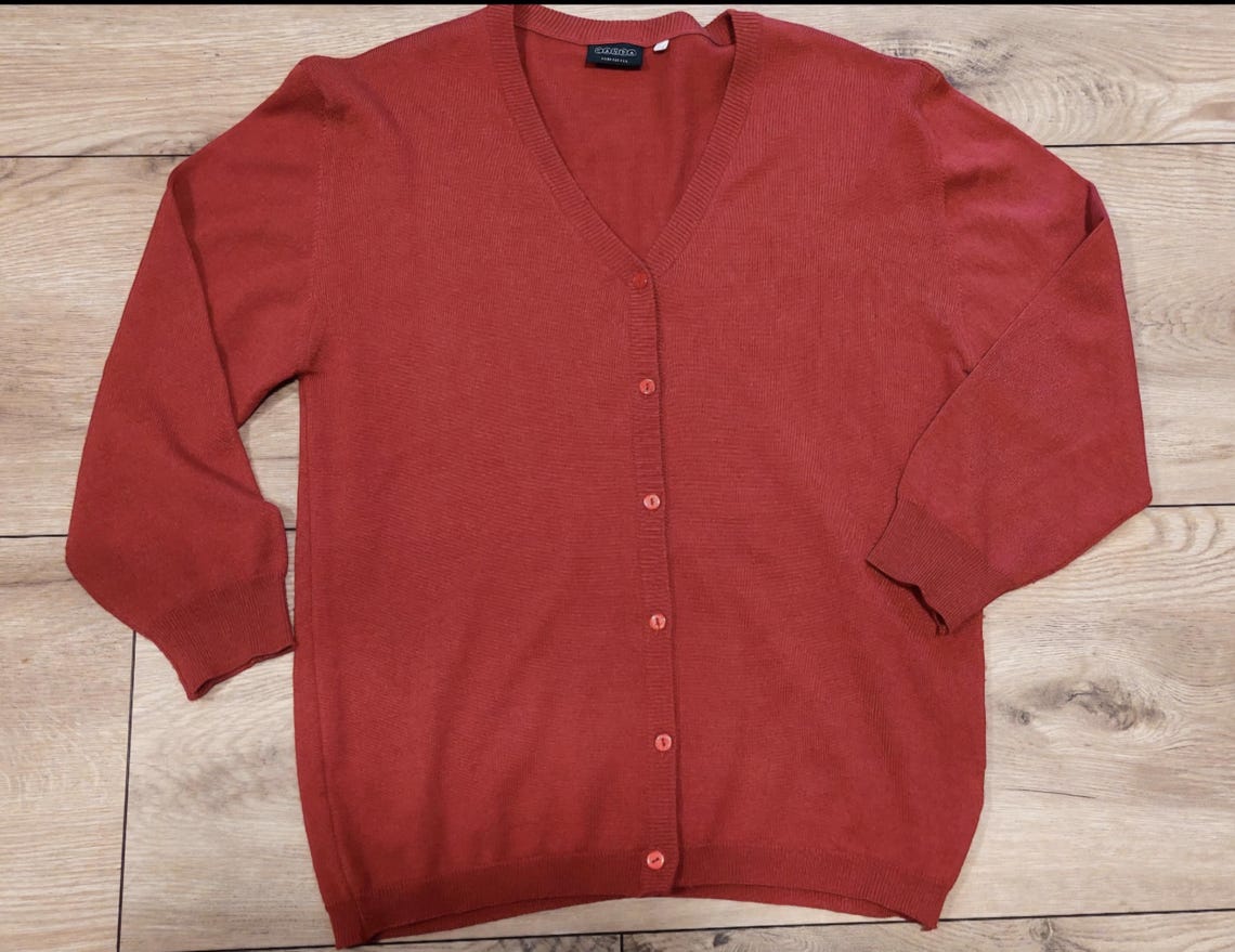 Vintage red Wool Blend Cardigan, retro Button-Down Sweater, burgundy pullover, foto 1 di 4