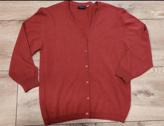 Vintage red Wool Blend Cardigan, retro Button-Down Sweater, burgundy pullover