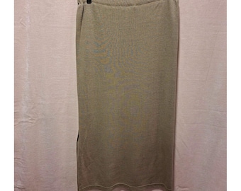 Vintage Olive Green Ribbed Knit Maxi Skirt with Side Slit Elastic Waist