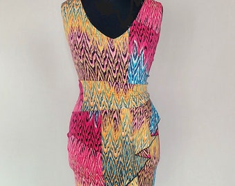 Vintage summer cocktail dress,Retro mini dress,Colorful summer dress,Sleeveless dress ,Jus d&#39;orange paris multicolor dress with elastane