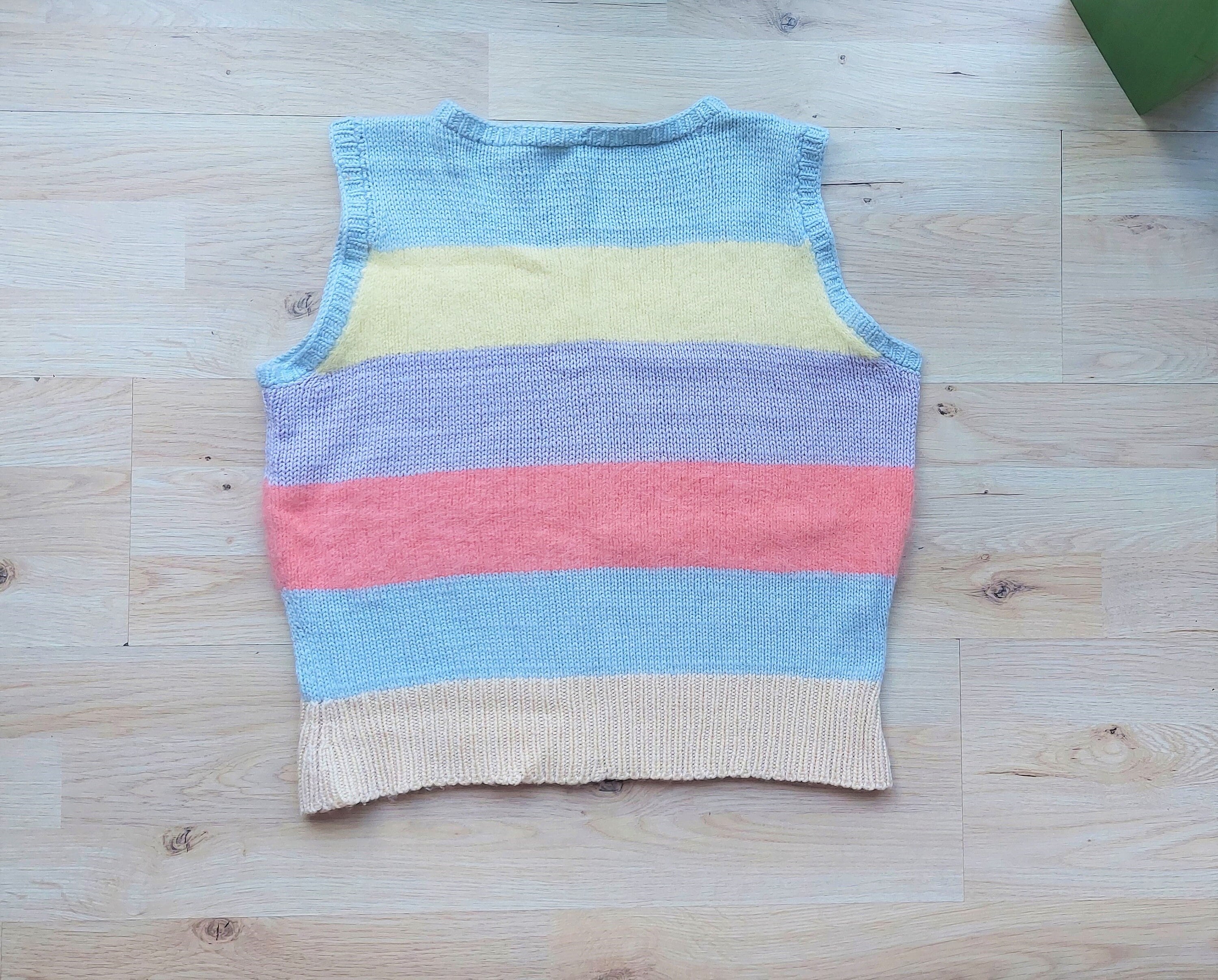 Vintage Handmade Knitted Sweater Vest,colorful Retro Vest, Vintage 