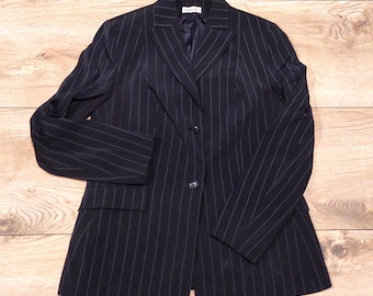 Vintage 80's 90's black striped jacket blazer with buttons,Retro fancy party Elegant long Formal Classic Ladies Top,collared,fall, autumn