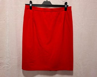 Vintage Red Knee Length Pencil Skirt Women's Elastic Waist Business