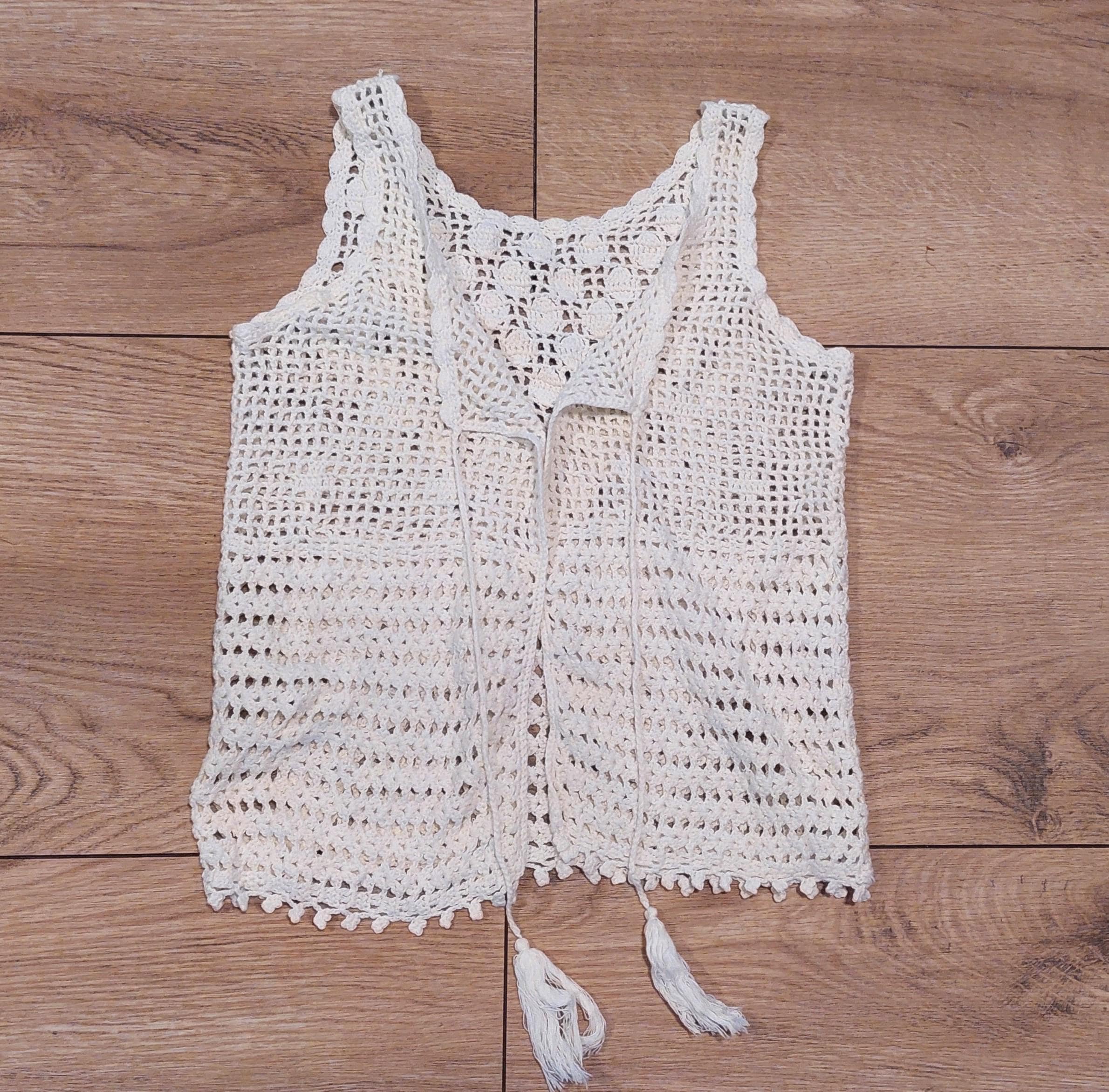 Vintage Bell Sleeve Tassel Boho Crochet Knit Blouse