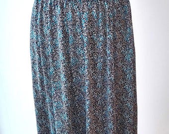 Vintage 90&#39;s maxi black green floral skirt,Retro style abstract print with elastic waist,Summer spring Boho beach outfit, Long skirt flowery