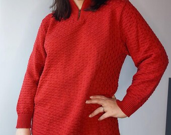 Size M Vintage red woolrich sweater, Retro red collared knit top, Warm pullover sweater,knitted wool jumper,cardigan,Soft cozy top