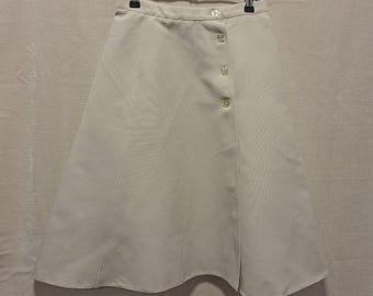 Vintage 90s 80s Beige A Line Button Front Midi Skirt Polyester Womens