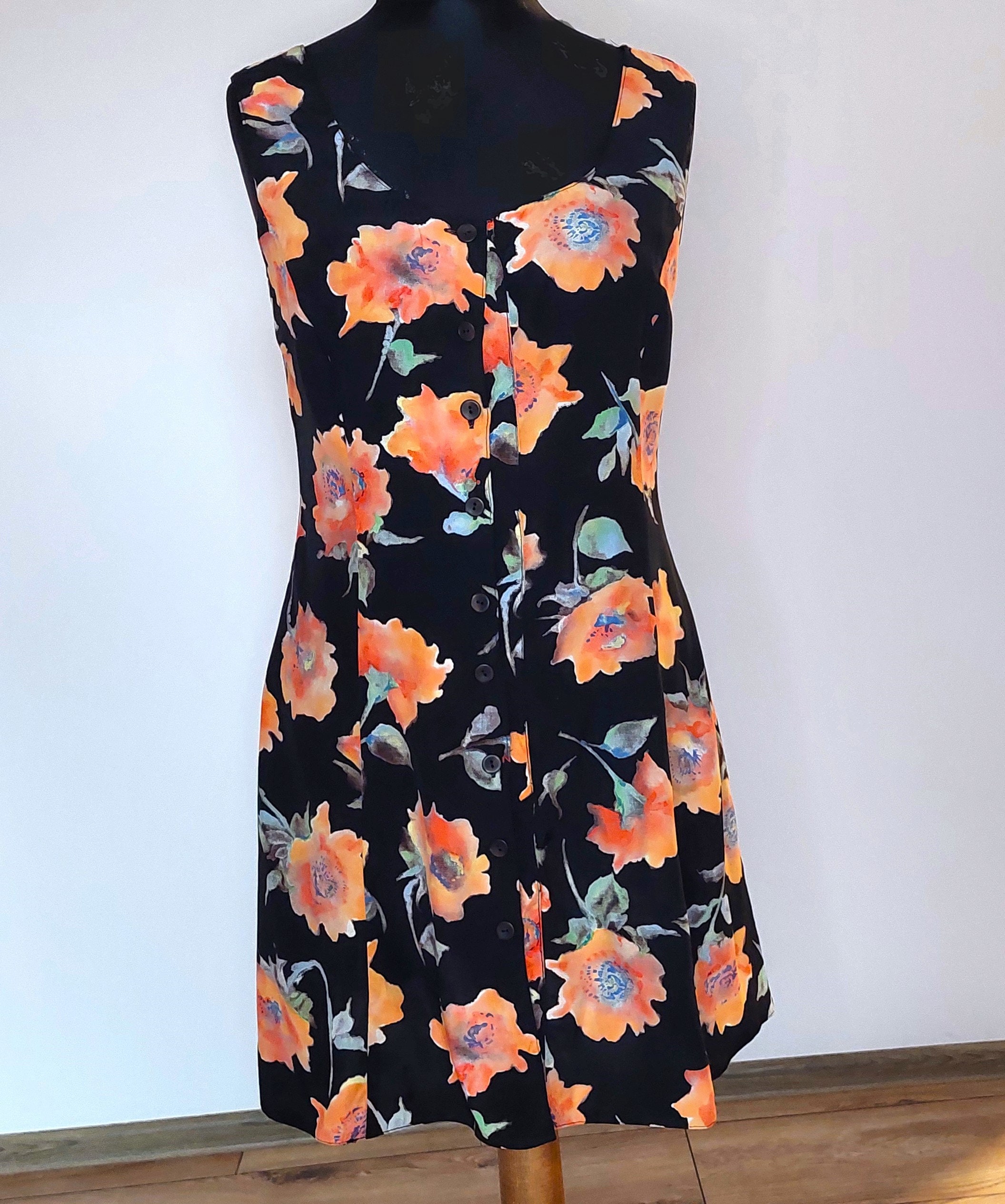 Black orange floral dress deals