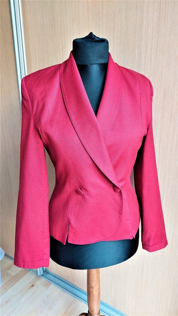 Vintage Red wool jacket blazer with buttons,Retro 