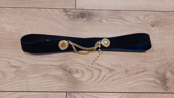 Vintage Black Velvet and Gold Metal Plated Belt Vintage 80 main image 2