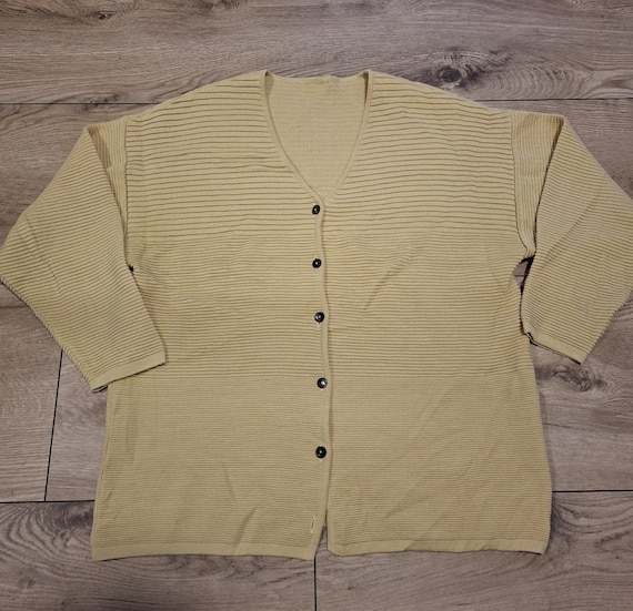 Vintage Wool Blend Cardigan, Yellow Button-Down Sweater, Retro 90s warm cozy pullover, Size XL