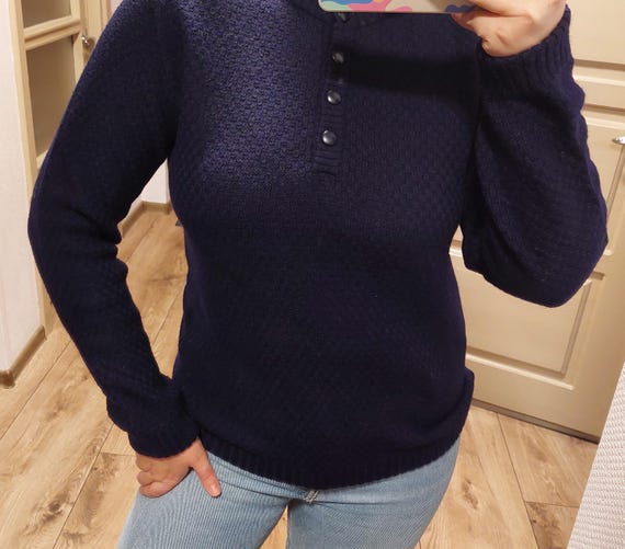 Vintage 90s Woolrich Wool Knit Sweater, Blue Pullover, Size M