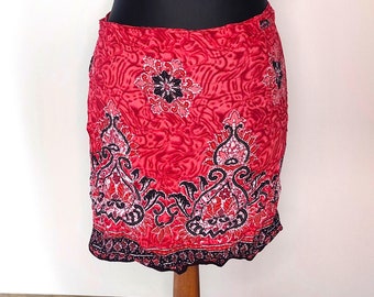 Vintage Roter Floraler Minirock: Viskose Boho Wrap, Größe Medium