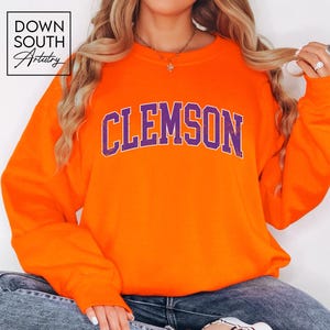 Comfy Clemson Sweatshirt with Distressed Collegiate Print, Retro Clemson Sweatshirt for Tigers Game Day, Gift for Clemson Student or Fan