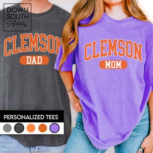 Clemson Mom Comfort Colors T-Shirt, Cute College Style Tee for Clemson Family Members, Clemson Dad Shirt, Clemson Top for Grandparents