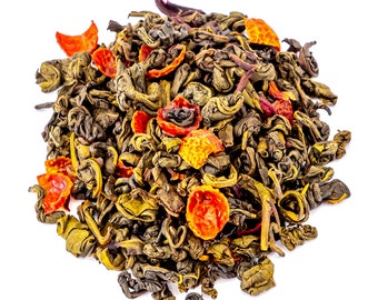 Té verde natural de hojas sueltas con granada e hibisco, 50 g