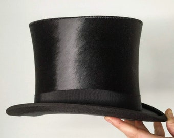 Black satin top hat /  Elegant, classic headdress / theatre hat