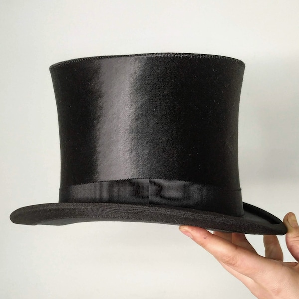 Sombrero de copa de raso negro / Tocado elegante y clásico / sombrero de teatro