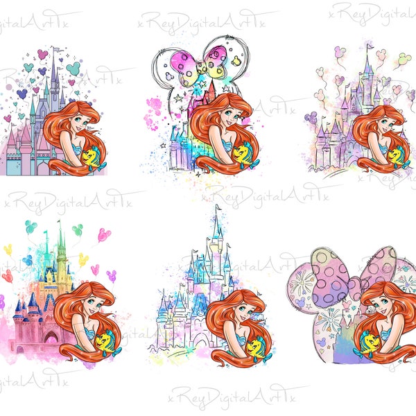 Princess Ariel Png Bundle, 8 Ariel Design, Ariel Birthday, Princess Ariel Png, Ariel Cute Clipart PNG Files DIGITAL DOWNLOAD Sublimation