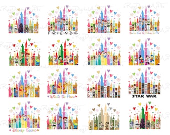 Princess Castle Png Bundle, Colorful Castle, Family Trip Png, Digital File, Bundle Family Vacation Png, Watercolor Princess Castle, Clipart