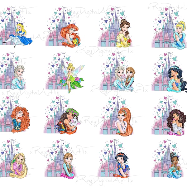 Princess Png Files, Princess Castle, Watercolor Castle, Princess PNG Bundle, 18 Png Files, all princess Digital, Princess clipart, Png Files