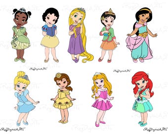 Baby Princess Clipart Set, Cute Kids Princess Svg, Princess Digital Art, Nursery Princess Print, Instant Download