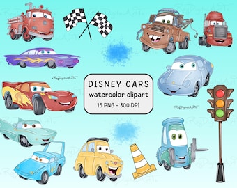 Cars Watercolor Clipart, Cars Characters Png, KPrintable Cars Art, Watercolor Cars Prints, Family Trip Png, Family Vacation Png, Digital