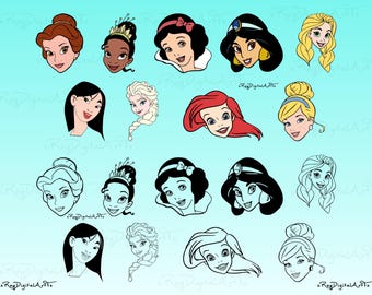Princess Faces Svg Bundle, Cute Princess Clipart Set, Princess Head Digital Files for Cricut, Princess Sublimation, Svg Files For Cricut