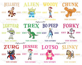 Toy Story Characters Png Bundle, Vintage Toy Story Png, Cartoon Character Clipart, Sublimation, Toy Story Est Co Png, Woody, Buzz, Trex