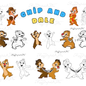 Chip and Dale Svg, Clipart Files, Svg Files for cricut, Silhouette Svg Files, Svg Layered Cut File, Digital Download, Svg, Eps, Dxf, Png