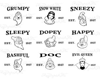 Snow White Png Bundle, Seven Dwarfs Png, Snow White and the Seven Dwarfs Png, Silhouette Png, Snow White Gift, Snow White Clipart