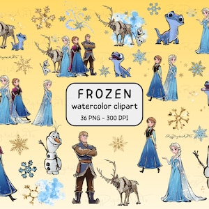 Frozen Watercolor Clipart Bundle, Elsa Png, Anna Png, Frozen Olaf Clipart, Elsa and Anna Clipart, Frozen Sublimation, Frozen Princess Png