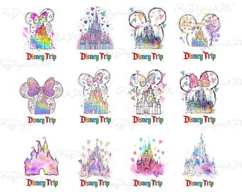 Bundle Watercolor Castle Png, Family Trip Png, Mouse Ear Castle Png, Instant Download, Family Vacation Png, Colorful Castle Png, Png Clipart