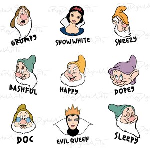 Blancanieves Clipart, Paquete Png Blancanieves, Blancanieves y los siete enanitos, Png a juego familiar, Archivos para Cricut Silhouette Svg Png