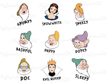 Blancanieves Clipart, Paquete Png Blancanieves, Blancanieves y los siete enanitos, Png a juego familiar, Archivos para Cricut Silhouette Svg Png