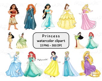Princess Watercolor Clipart Bundle, Girls Trip Png, Princess Prnits, Fairytale Clipart, Princess Png Set, Princess Download