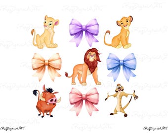 Watercolor Lion King Bow Png, Lion King Clipart, Coquette Bow Png, Family Trip Png, Family Vacation Png, Lion King Printable, Digital Art