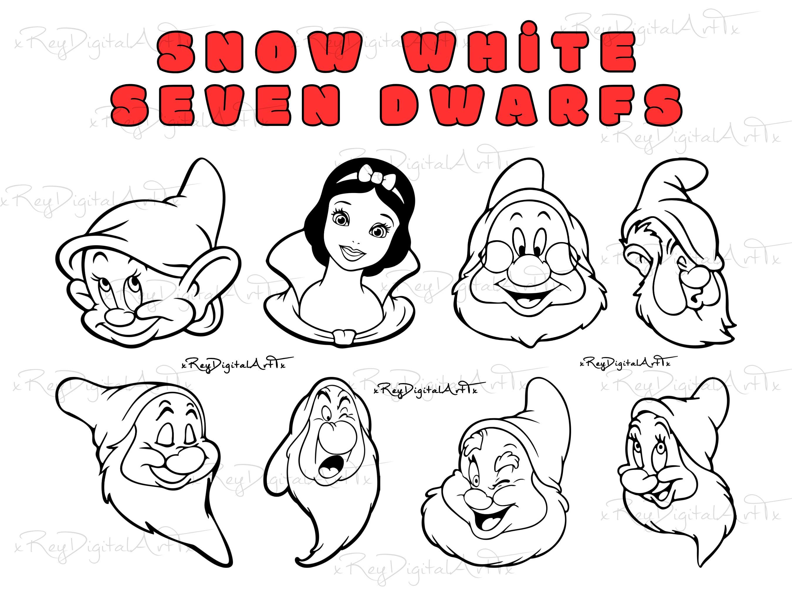 Snow White and Seven Dwarfs Silhouette Svg Bundle, Snow White Head