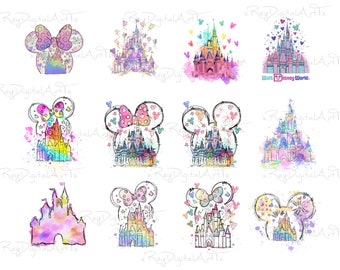 Princess Castle Png Bundle, Princess png, Princess Castle, Family Trip Png, Retro Colorful Castle Png, Watercolor Castle, Mouse Ear Castle