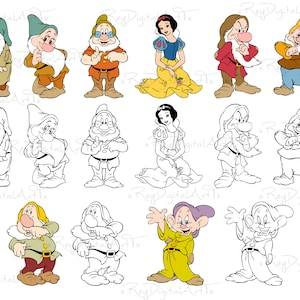 Snow White Svg, Snow White Party, Snow White Birthday, Seven Dwarf Svg, Snow White Dwarfs, Clipart Cricut, Svg Png Dxf Eps, Digital File